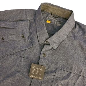 Eddie Bauer Travex Men's XL Heather Blue Long Sleeve Button Down Hiking Shirt